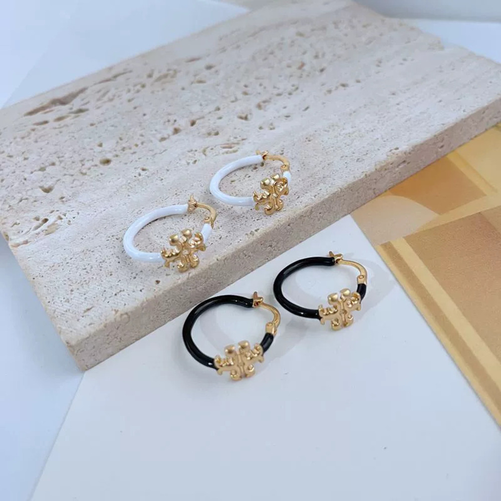 Tory Burch Cool 3D Letter Enamel Metal Round Earrings